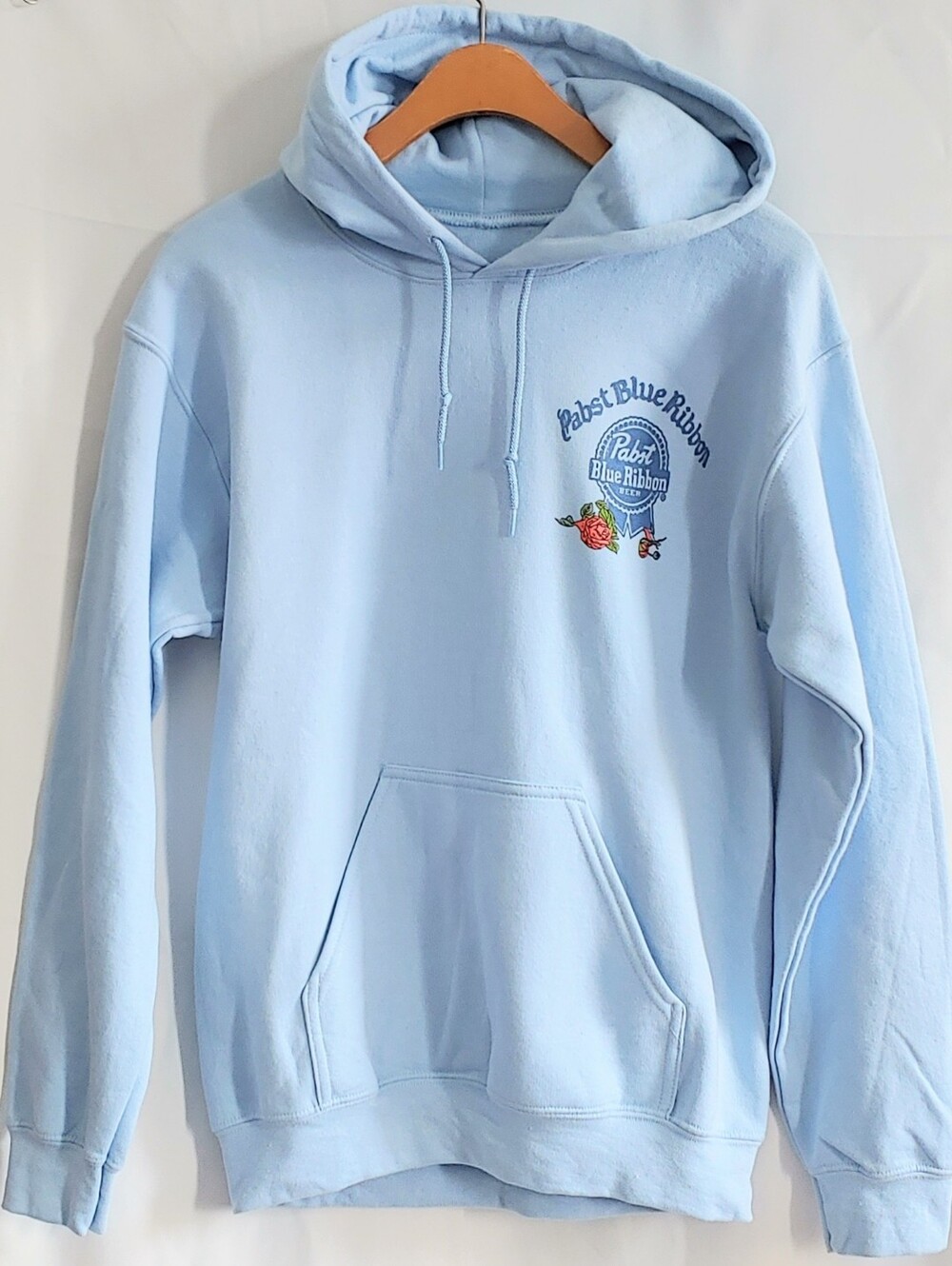 Pabst Blue Ribbon Beer Light Blue Roses in Stein Unisex Hooded Sweatshirt S